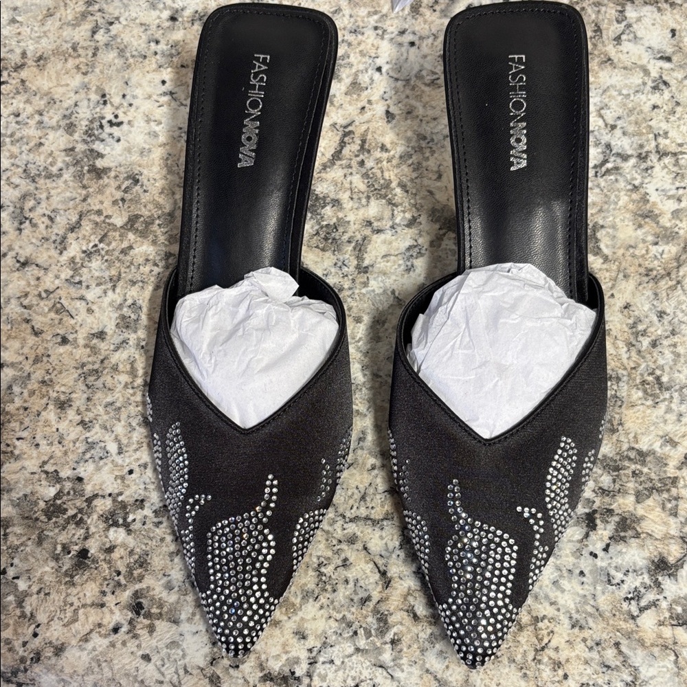 Fashion Nova Black Sparkling Mules
